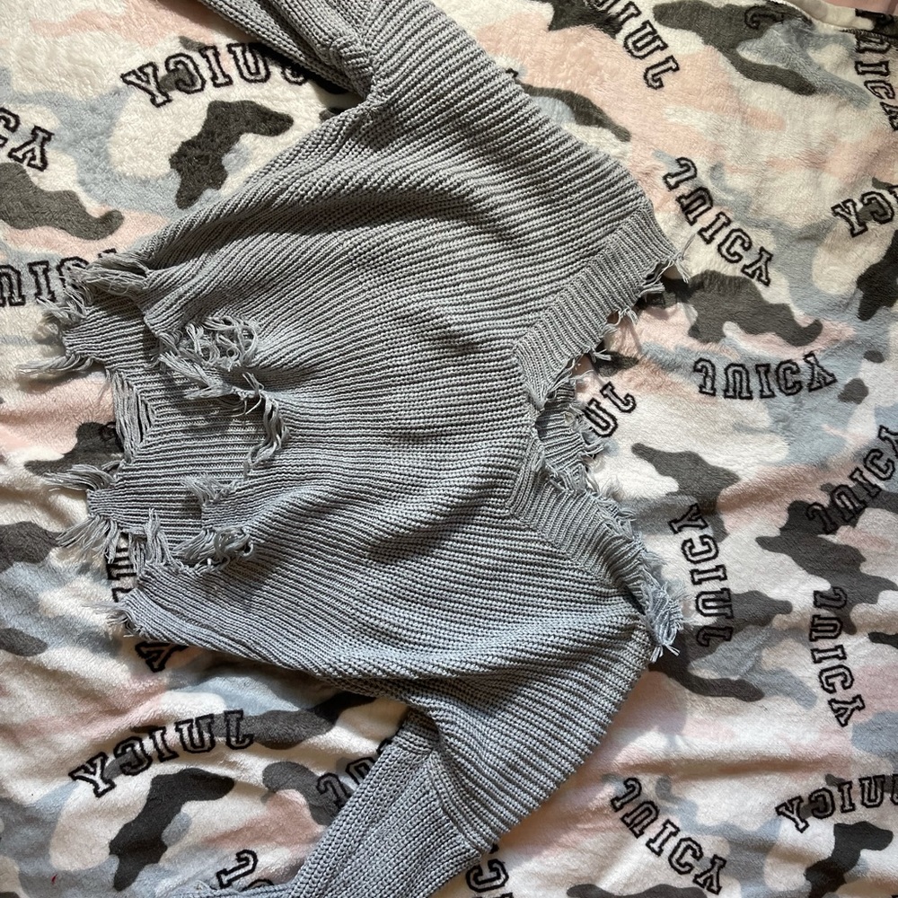 Fashion Nova Grey Distressed Cropped Sweater